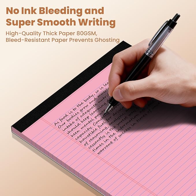 5Packs Legal Pads 8.5 x 11 Inch, 50Sheets/Pack, College Ruled & Perforated Colored Writing Pads, Pads of Paper 8.5 x 11, Lined Note Pads with Sturdy Backing for Office, Business & School Supplies