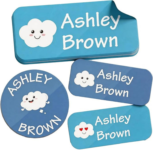 Waterproof Custom Name Stickers (135 Labels) - Personalized Daycare Labels for Clothing, Water Bottles, Lunch Boxes & School Supplies - Ideal for Camp & Daycare - No-Iron (Clouds)
