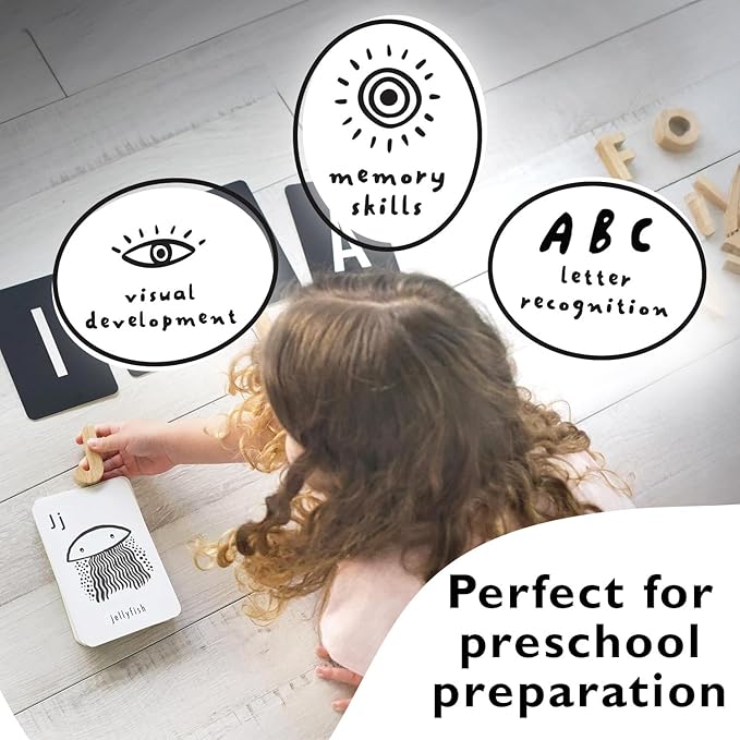 Wee Gallery High Contrast Alphabet Cards Letter Flash Cards, ABC Flashcards for Toddlers, Preschool Large Alphabet Flash Cards