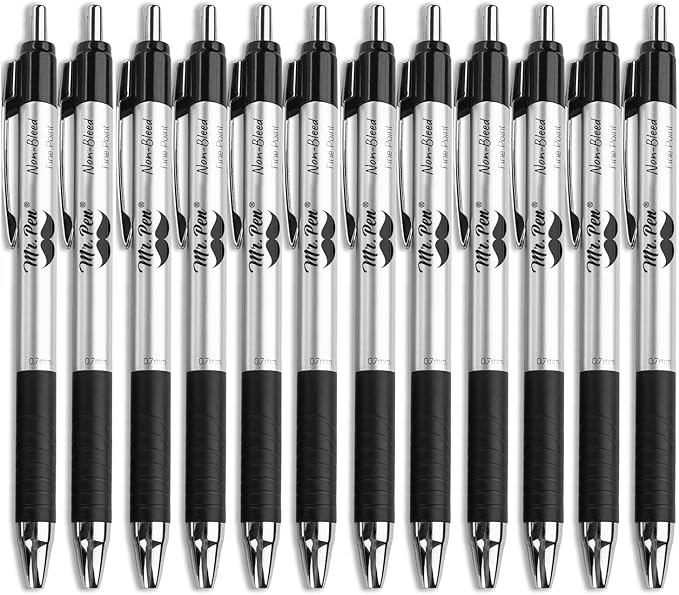 Mr. Pen- Retractable Bible Journaling Pens, 12 Pack, Black Ink, 0.7 mm Fine Tip, Smooth Writing Pen, No Smear, Comfortable Grip, Ideal for Bible Journaling, Note-Taking, Writing & Daily Use