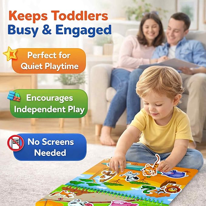 QUOKKA Jelly Sticker Books for Toddlers 1-3, 10 Animal Topics, 40+ Large Thick Reusable Stickers, Waterproof Washable Toddler Activity Busy Book, Learning Toys for Shapes Colors Matching Animals