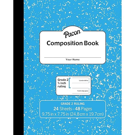 Pacon Composition Notebook, 9.75" x 7.5", Manuscript Ruled, 24 Sheets, Blue Marble, Each (PACMMK37138)