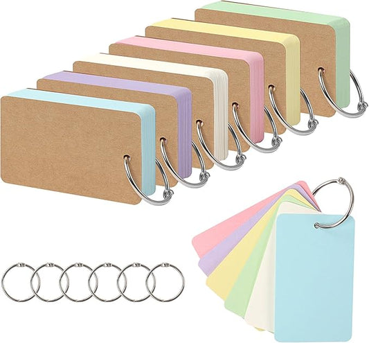 300 Sheets Blank Index Cards with Binder Ring, 6 Packs 3.54 * 2.13 Inch Colored Kraft Note Cards for Studying, Flash Card for Home, School and Office Learning and Memory