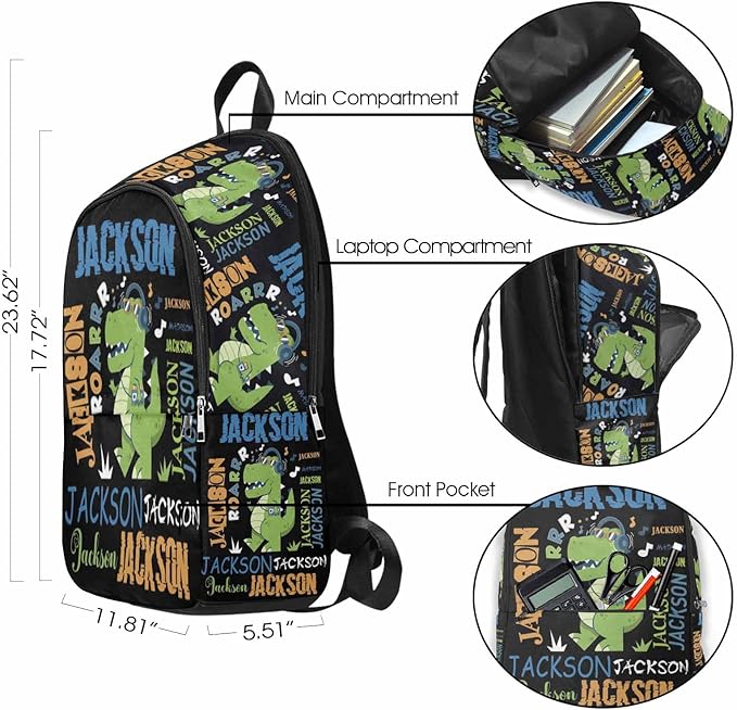 M YESCUSTOM Custom Toddler Boys Backpack with Name, Black Green Animal Personalized Backpack for Kids Preschool Kindergarten Bookbag with Lunch Bag Set