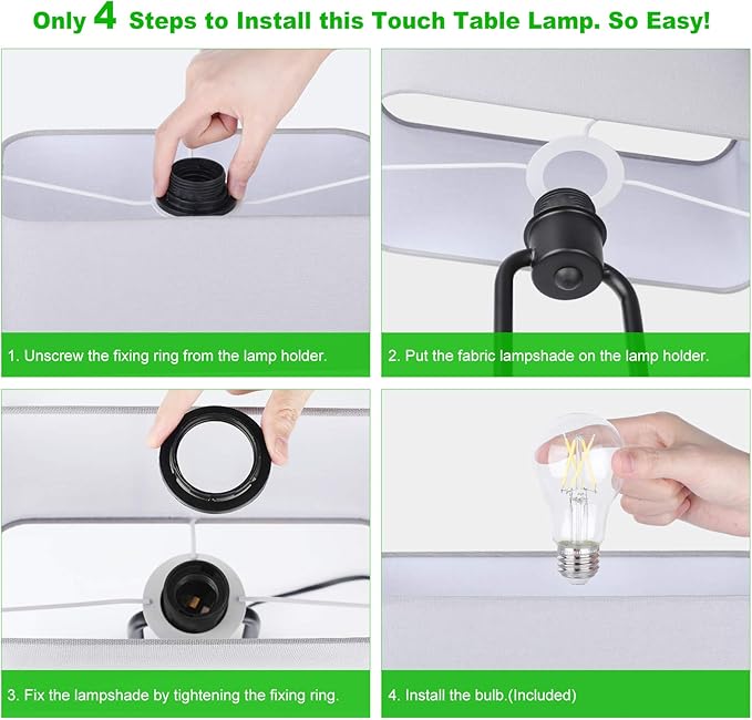 Lakumu Bedside Touch Control Table Lamps with Dual USB Charging Ports 1 AC Outlet, 3 Way Dimmable Modern Nightstand Lamp with Grey Fabric Shade, Desk Lamp for Bedroom Living Room with 5000K LED Bulb