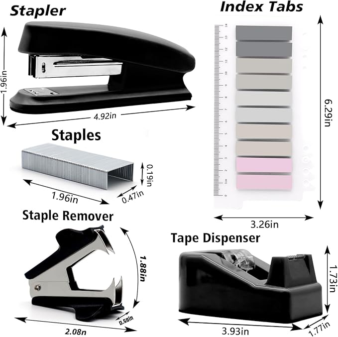 OfficeMate Stapler & Tape Dispenser Set - Black Desk Accessory Kit, Gift for Students, Women, Coworkers, Boss Lady, Office Clerks