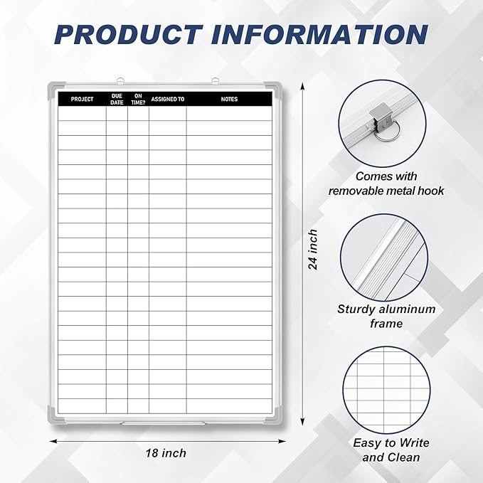 Lincia Aluminum Frame Dry Erase Board with Lines, Double Sided Wall-Mounted Whiteboard for Scheduling, to Do Lists & Weekly Planning, Reusable Calendar for Home & Work(Project Planning Board,18"x24")