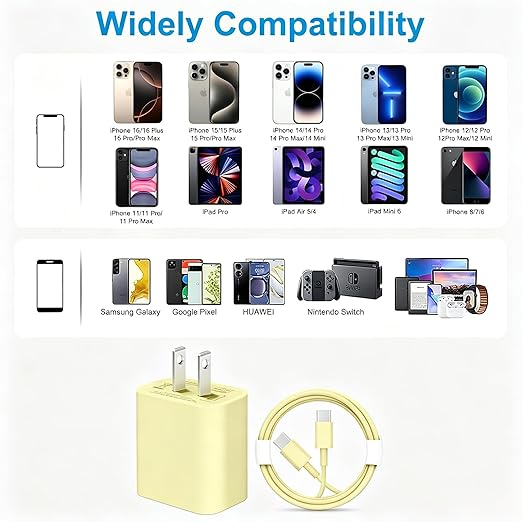 iPhone 17 16 15 Charger/6ft Type C to C Charging Cable Cord Long,USB C Fast Charging Block Plug for Apple iPhone 17 Pro Max/17 Air/16 Pro/16/15 Plus/AirPods/iPad/mini Plug Cube Birck Box Power Adapter