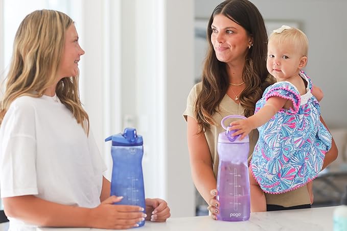 Pogo 64oz Plastic Water Bottle with Leak-Proof Chug Lid and Carry Handle, Reusable, BPA Free, Capacity Markings, Dishwasher Safe, Perfect for Travel, School, Outdoors, and Gym, Lilac