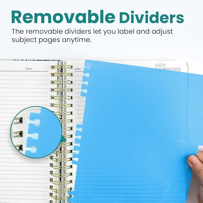 Large Spiral Lined Notebooks for Work with Removable Dividers & Tabs, 8.5"x11" Pretty Hardcover 5 Subject Notebook Journal for Women, College Ruled, Perfect for Study & Office Organization, 280 Pages,Drifting Whales