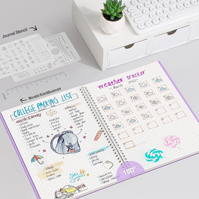AHGXG Dotted Journal - Dot Grid Spiral Notebook 8.5" x 11", A4 Large Dotted Notebook, 100 GSM Thick Paper, Waterproof Plastic Cover Journals for Journaling, Sketching, Purple