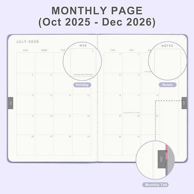 And Per Se 2026 Planner, 15 Months Hardcover Daily, Weekly & Monthly Planner, A5 size, 100GSM Thick Paper, Back Pocket, 5.7" x 8"(Lavender)