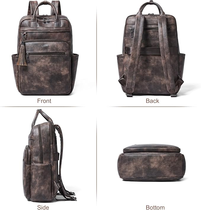 Shrrie Laptop Backpack for Women 15.6 inch Travel Leather Backpack Purse Work Computer Backpacks for Business College Coffee