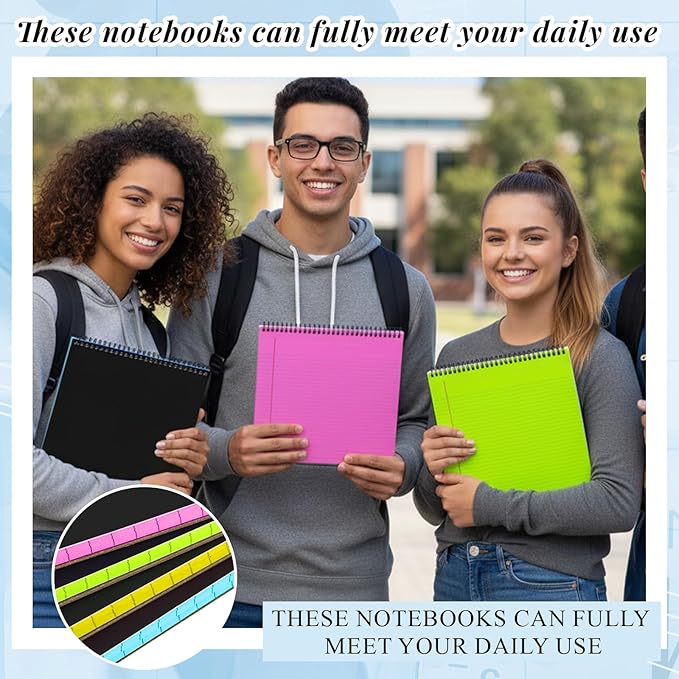 MotiMind 4 Pcs Legal Pads Landscape Notebooks Hole Punched Top Spiral Bound Notebooks 11 x 9.5 Inch College Ruled Drawing Notepad Tear Line for Removal 50 Sheet Office Steno Book(Neon)