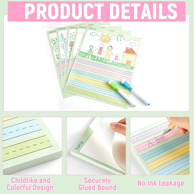 gisgfim 2 Pack Write Beginner Paper 200 Sheets Kindergarten Writing Paper for Kids Story Bulk Primary Notebook Back to School with Picture Space and Lines 8.5" x 11" for Handwriting Practice Creating