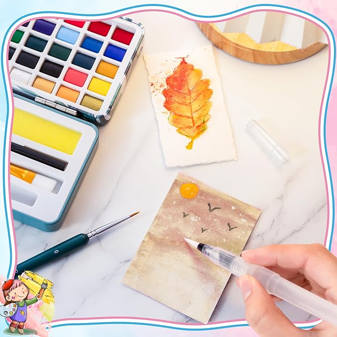 Prudiut 50 Colors Watercolor Paint Set, With Watercolor Paper, Palette, Brushes, Water Color Art Supplies for Beginner Artists Adults Mothers Day Gifts for Mom