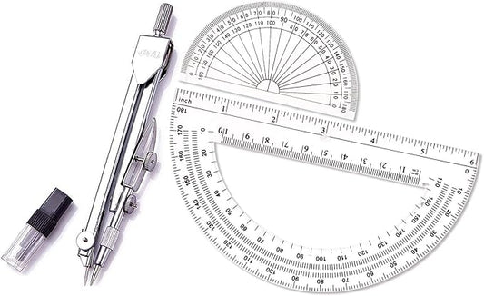 Drawing Compass and Plastic Math Protractors 180 Degree,4 Inch and 6 Inch,3 Piece Student Geometry Math Set (Style 1)