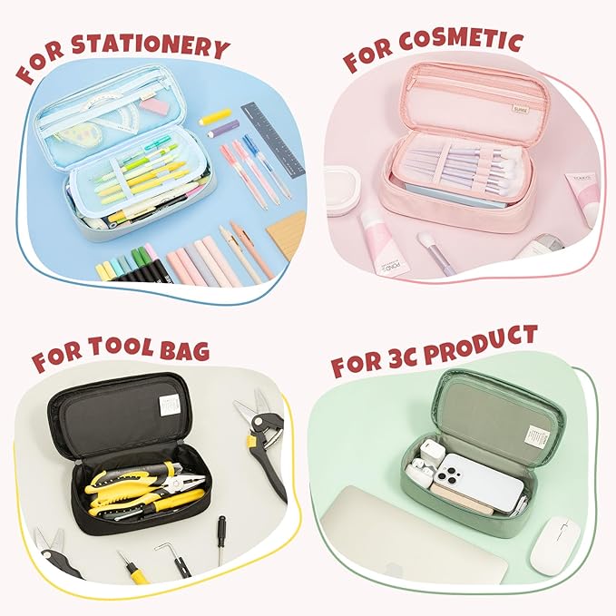 SUNEE Cute Pencil Case, Large Capacity Pencil Pouch, Big Storage Organizer for Stationery, Zipper Pen Bag,Back to School Supplies,Office Water-Repellent Nylon Pencil Bag for Teen Girls Boys,Light Pink