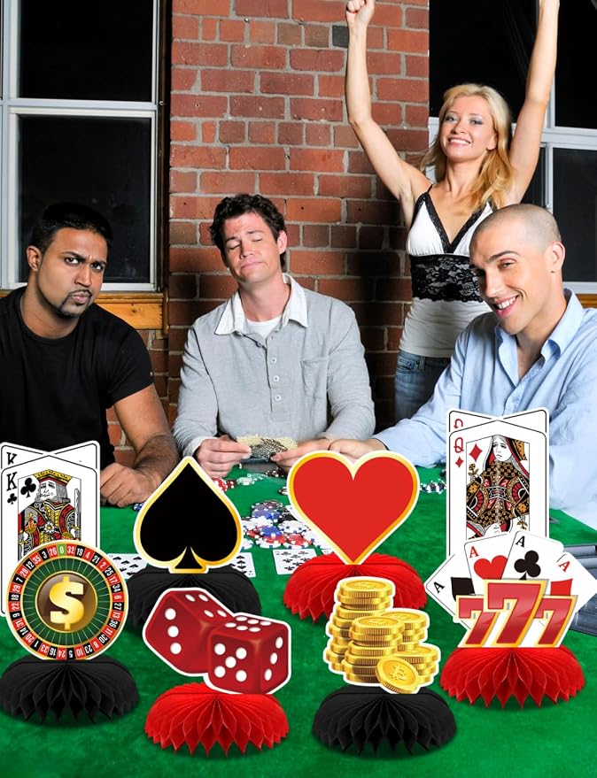 12Pcs Casino Theme Party Decorations, Casino Centerpieces for Tables 3D Red Black Honeycomb Centerpieces Topper Poker for Las Vegas Themed Birthday Game Night Casino Poker Party Supplies