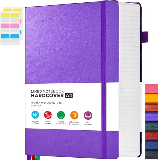 FOCUS DAY Large Journal Notebook 8.5 x 11, 320 Pages A4 College Ruled Notebook Journal for Writing Women Men, Leather Journal Notebook for School Work, Pearlescent Purple Notebook