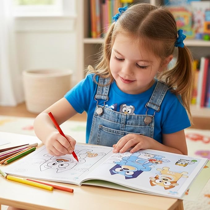 Bluey Coloring Books for Kids Ages 4-8 - Bundle with Cartoon Coloring Pages, Activities, Games Plus Stickers, More | Bluey Activity Book Set for Girls, Boys, Kids