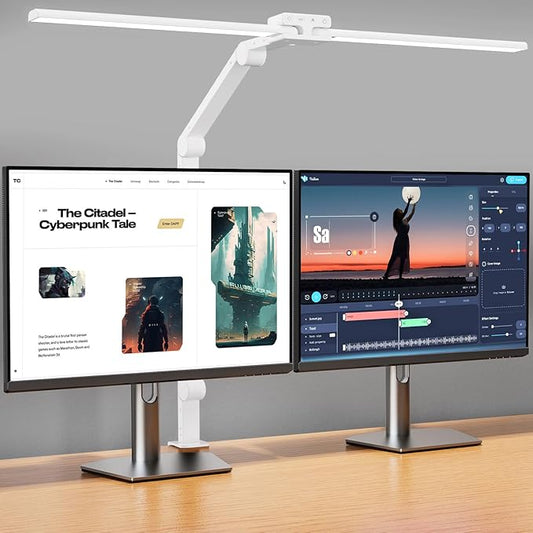 KableRika Desk Lamp,Double Head Desk Lamp with Clamp,24W Led Desk Lights for Home Office Ultra Bright Architect Table Lamp 4 Brightness 4 Color,Auto Dimming Task Lamp for Monitor Work Study White