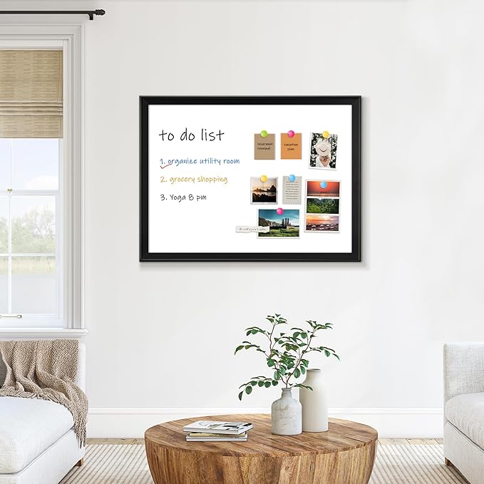 White Board for Wall, 36" x 24" Magnetic Dry Erase Board, Decorative Wooden Frame Large Whiteboard, Wall Mounted, Aesthetic Writing Board for Home, Office, School - Black