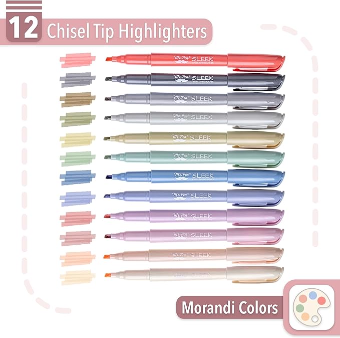 Mr. Pen- Highlighters, 12 Pack, Morandi Colors, Chisel Tip, Quick-Dry, Smear-Resistant, Odorless Highlighters for School, Office & Journaling
