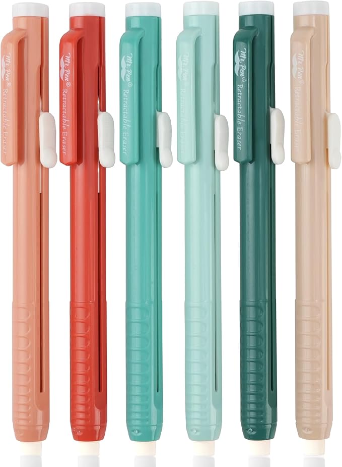 Mr. Pen- Retractable Mechanical Eraser Pens, 6 Pack, Coral Colors, Latex-Free Precision Pencil Erasers for Artists, Students, Drawing, Sketching & Drafting