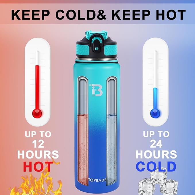 TOPBADE 32oz Insulated Water Bottle with Straw Lid & Spout Lid & Paracord Handle, Stainless Steel Water Bottle Wide Mouth, Double Wall for Women Men Gym Fitness Outdoor