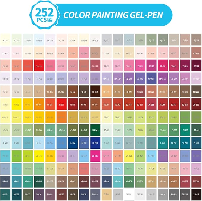 Gel Pens For Coloring, 252 Pack Colored Pens for Black Paper, 0.6MM Point