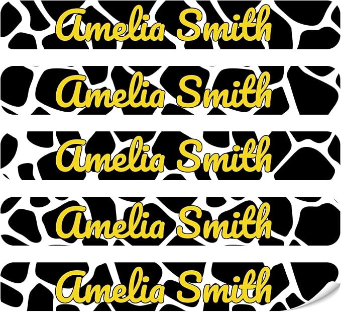 100 Pcs Personalized Name Labels for School Supplies Custom Waterproof Name Stickers Customized Daycare Water Bottles Pencil Labels(Cow Print)