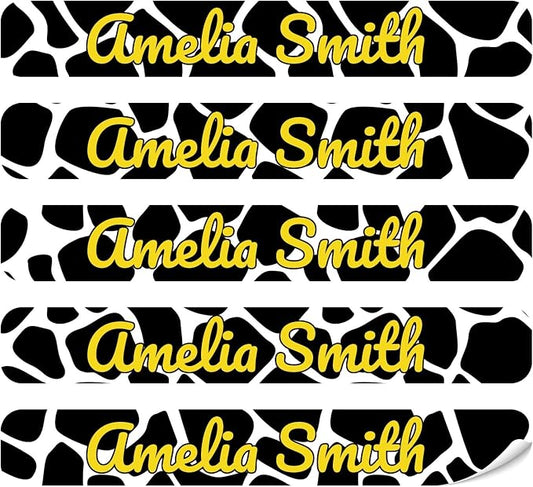 100 Pcs Personalized Name Labels for School Supplies Custom Waterproof Name Stickers Customized Daycare Water Bottles Pencil Labels(Cow Print)
