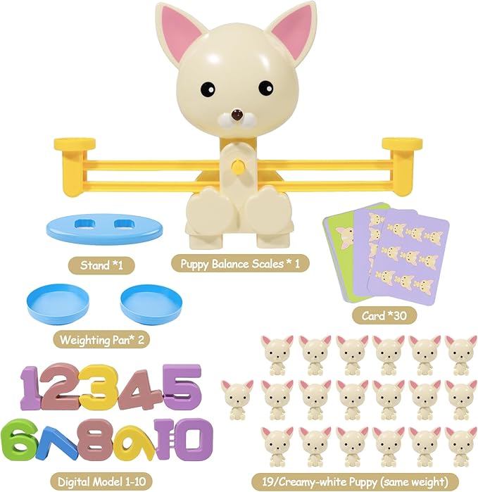 Puppy Balance Counting Toys, Cool Math Learning Games for Boys and Girls, Educational Number Toy Preschool Puppy Balance Counting Toy, Fun Children's Gift STEM Math Games Toys for Kids Age 3+(63 PCS)