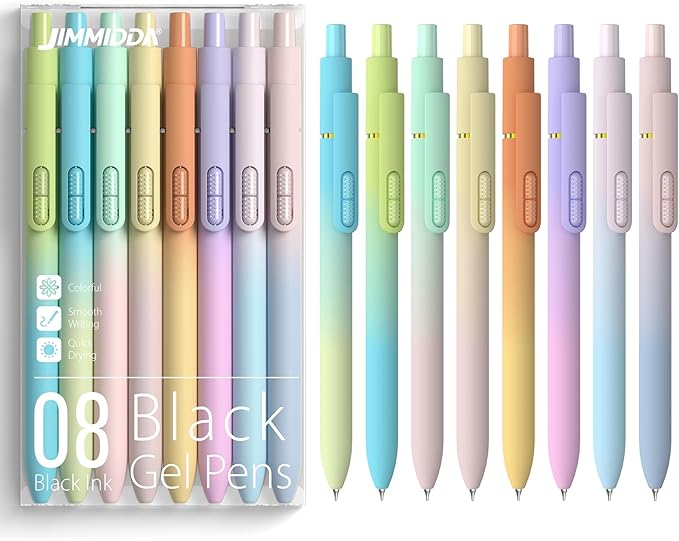 8-Pack Black Gel Pens, 0.7mm Medium Point, Quick-Drying Retractable Ink Pens for Smooth Writing, Office School Supplies for Men Women (Gradient - 8Pcs)
