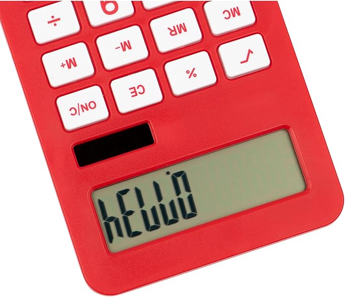 JAM PAPER Desktop Calculator - 10 Digit LCD Display - 3 3/4 x 6 3/4 Inches - Red - Bulk 10/Pack