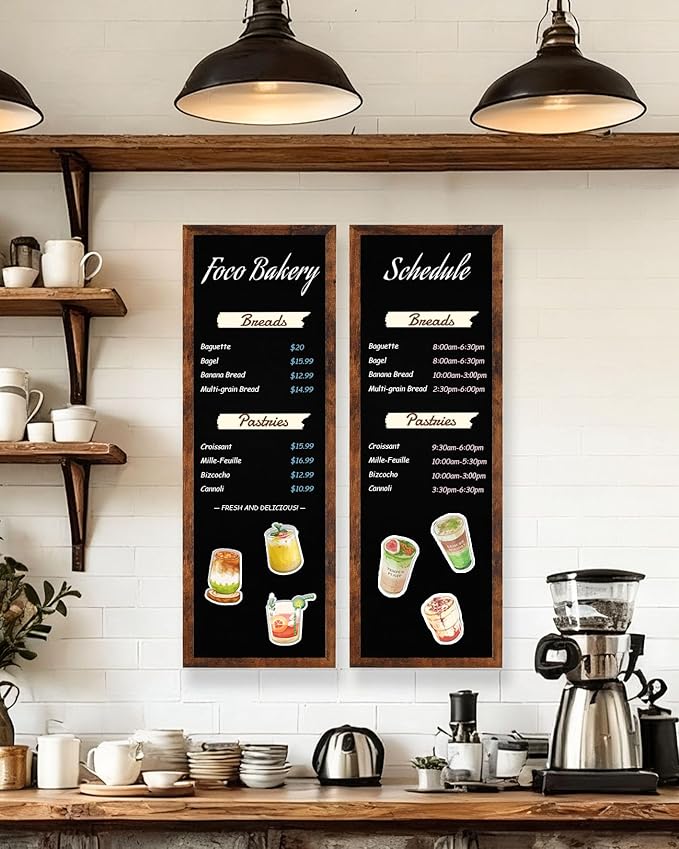 Magnetic Chalkboard for Wall, Long Chalk Board, Wall Hanging Menu for Restaurant, Food Truck, Kitchen, Chalk Board for Kitchen, Bar & Home Decor 11.8" x 35.4"（Brown-3090）