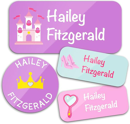 Personalized Waterproof Name Labels for Kids | Optional Packs 50, 150, 230 Labels | Custom Name Stickers for Kids' Clothing Tag, Water Bottle, Lunch Box, Customize Kid Name Label for Daycare Princess