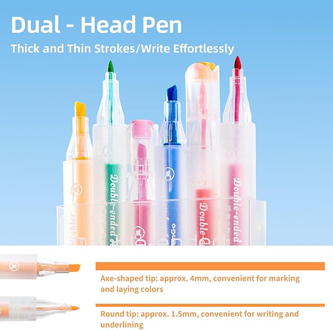 Bible Highlighters No Bleed, Double-Ended 12 Pack Assorted Pastel Colors Highlighter, Chisel and Fine Tips for School & Bible Study, Quick-Dry Pens for Note Taking, Journaling & Art