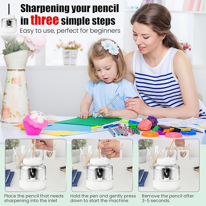 Electric Pencil Sharpener, Rechargeable Automatic Pencil Sharpeners for Kids Rechargeable Portable Small Pen Sharpener for Kids Gift,Can Replacement Blades,for in for 6-8mm Pencils for Home/School