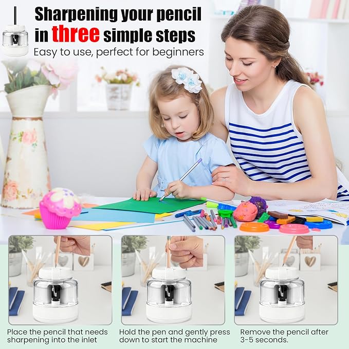 Electric Pencil Sharpener, Rechargeable Automatic Pencil Sharpeners for Kids Rechargeable Portable Small Pen Sharpener for Kids Gift,Can Replacement Blades,for in for 6-8mm Pencils for Home/School