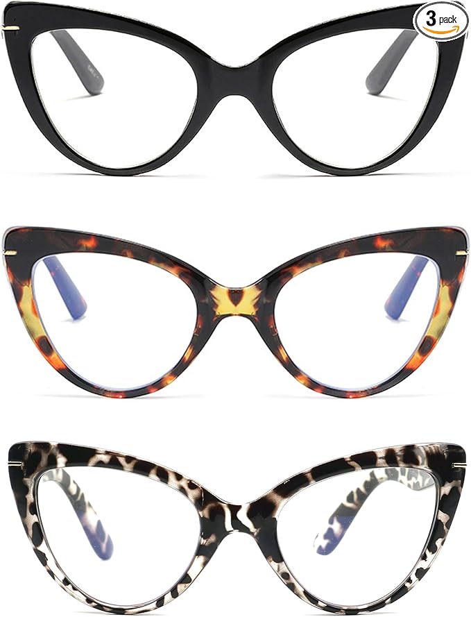 Oversized Cat Eye Reading Glasses for Women Fashion Cute Blue Light Blocking Computer Readers(3-Pack,1.75)