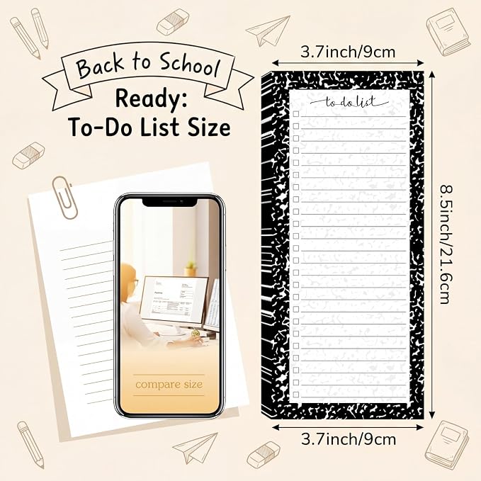 Censen 10 Pack 500 Sheets to Do List Notes Daily Checklist Notepad with 50 Sheets Undated Memo Pad Color Block Shopping List Weekly Plan Notepad Organizer Planners(Black,Marble)