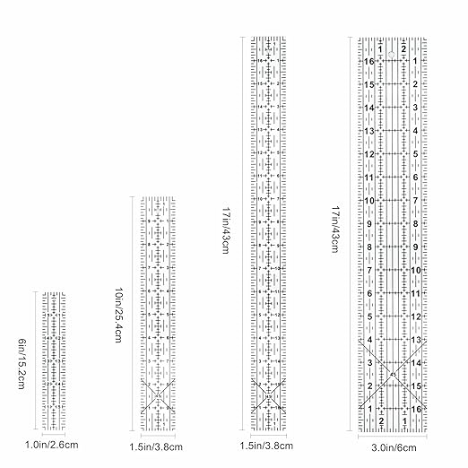 Sewing Rulers Quilting Ruler,Acrylic Quilting Templates,Sewing Tools Accessories Supplies for Patchwork Precision Fabric Cutting 4pcs(1x6,3x17,1.5x17,1.5x10inch)