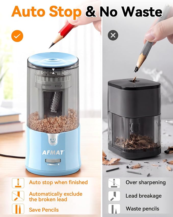 AFMAT Electric Pencil Sharpener, Plug-in Pencil Sharpener for 6-12mm Pencil