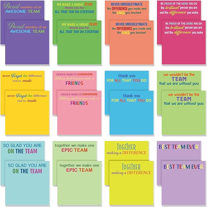 Yinder 24 Pcs Inspirational Sticky Notes Cute Motivational Sticky Notes Pad End of Year Employee Appreciation Gifts Bulk for Teacher Nurse Coworkers Office Supplies 3 x 3'' (Thank You,Bright)