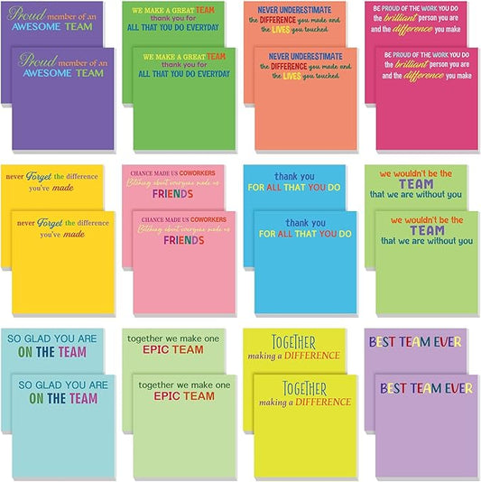 Yinder 24 Pcs Inspirational Sticky Notes Cute Motivational Sticky Notes Pad End of Year Employee Appreciation Gifts Bulk for Teacher Nurse Coworkers Office Supplies 3 x 3'' (Thank You,Bright)