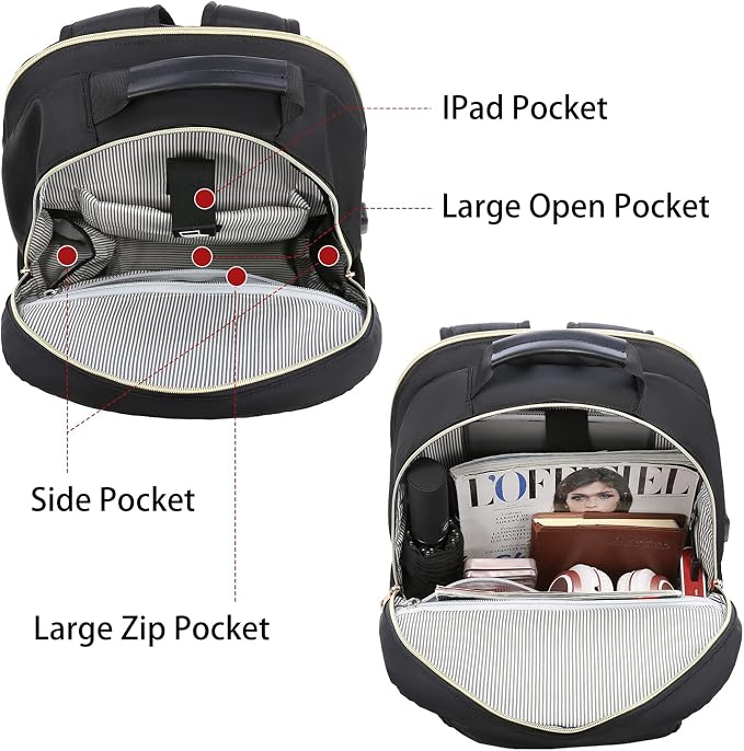 LOVEVOOK Laptop Backpack for Women, 17 Inch Large Capacity Travel Computer Work Bags, Business Nurse Backpack Purse for Womens, Black