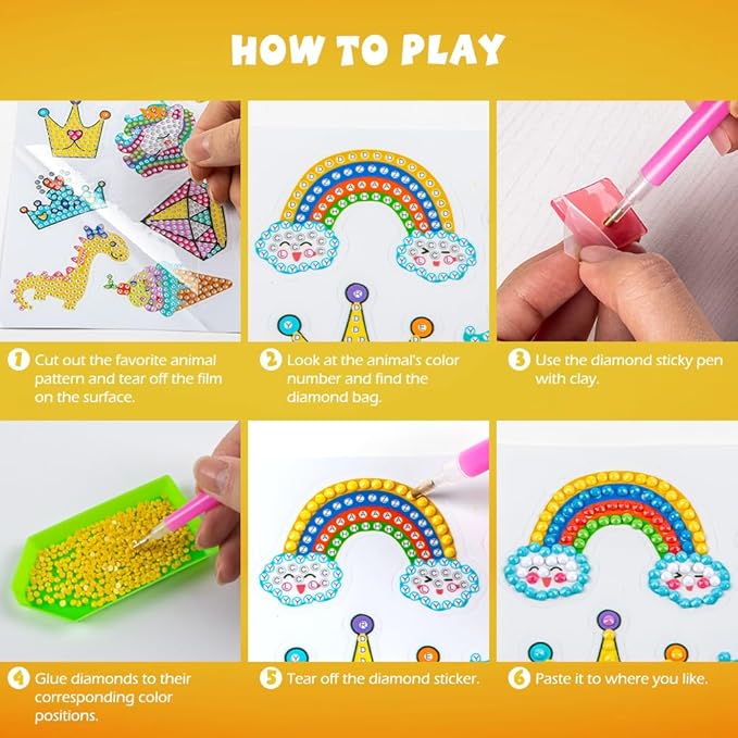 Labeol Diamond Art Kits for Kids Boys and Girls Ages 6-8-10-12 Easy to DIY Creative Diamond Art Sticker Craft by Numbers Kits for Kids and Adult Beginners (Lovely Animal)