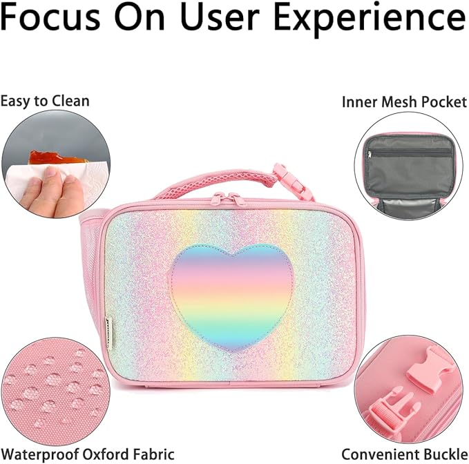 GYEUKHAM Insulated Lunch Box for School, Thermal Reusable Durable Freezable Lunch Bags for Kids Boys Girls Men Women - Small Soft Cooler Portable Lunch Tote Kit for Work Picnic Travel,Rainbow Glitter